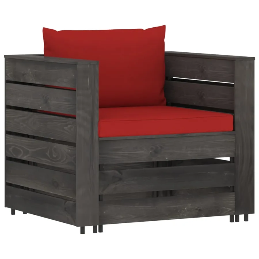 Salon de jardin 2 pcs avec coussins Bois imprégné de gris - 2