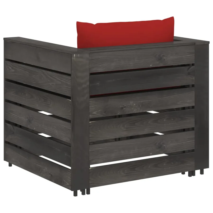 Salon de jardin 2 pcs avec coussins Bois imprégné de gris - 3