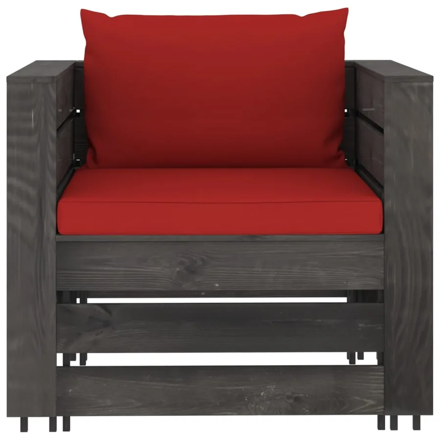 Salon de jardin 2 pcs avec coussins Bois imprégné de gris - 5