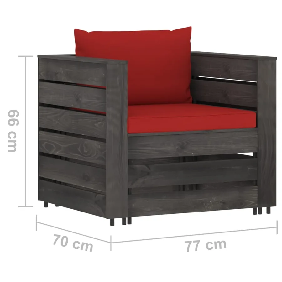 Salon de jardin 2 pcs avec coussins Bois imprégné de gris - 7