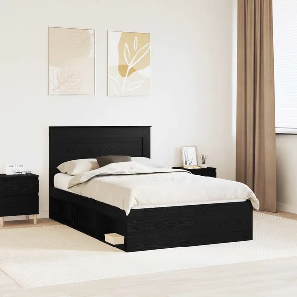 Cadre de lit avec tiroir Uni Noir 120 x 190 cm Pin massif