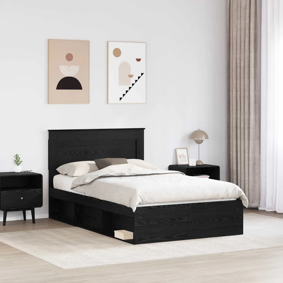 Cadre de lit avec tiroir Uni Noir 120 x 190 cm Pin massif - 3