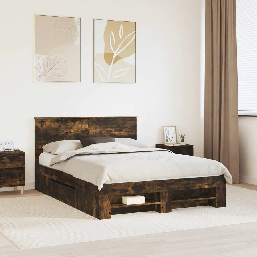 Cadre de lit Chêne fumé 160 x 200 cm Bois d'ingénierie