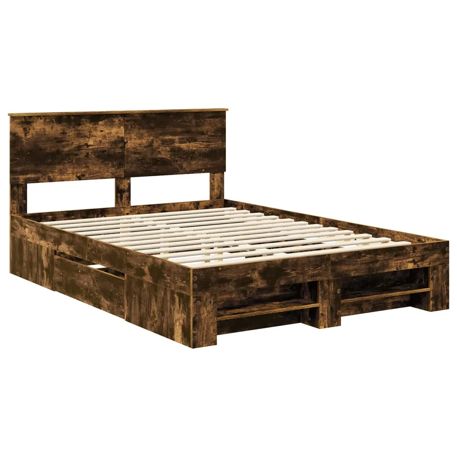 Cadre de lit Chêne fumé 160 x 200 cm Bois d'ingénierie - 4