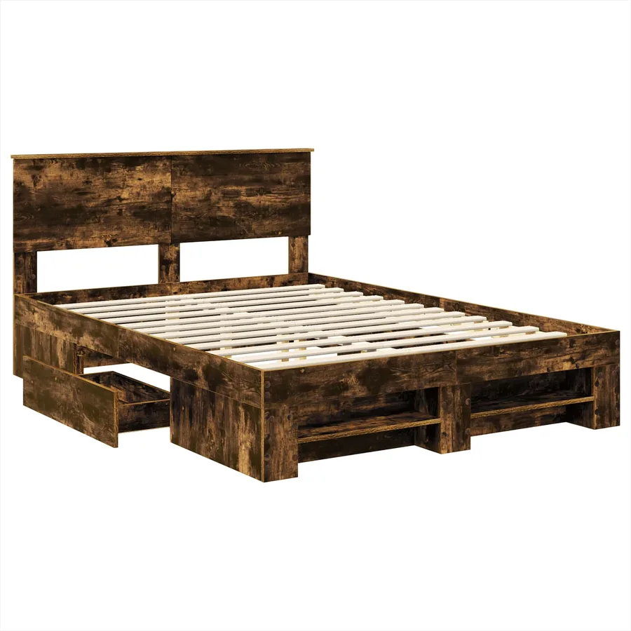 Cadre de lit Chêne fumé 160 x 200 cm Bois d'ingénierie - 5
