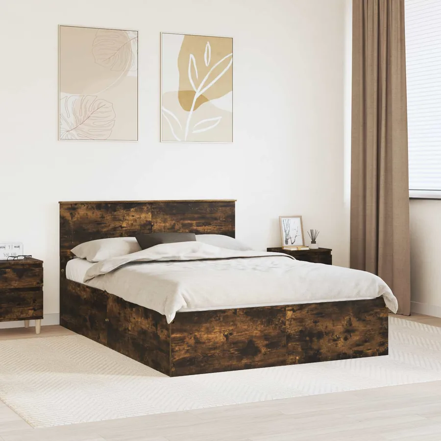Cadre de lit Chêne fumé 160 x 200 cm Bois d'ingénierie