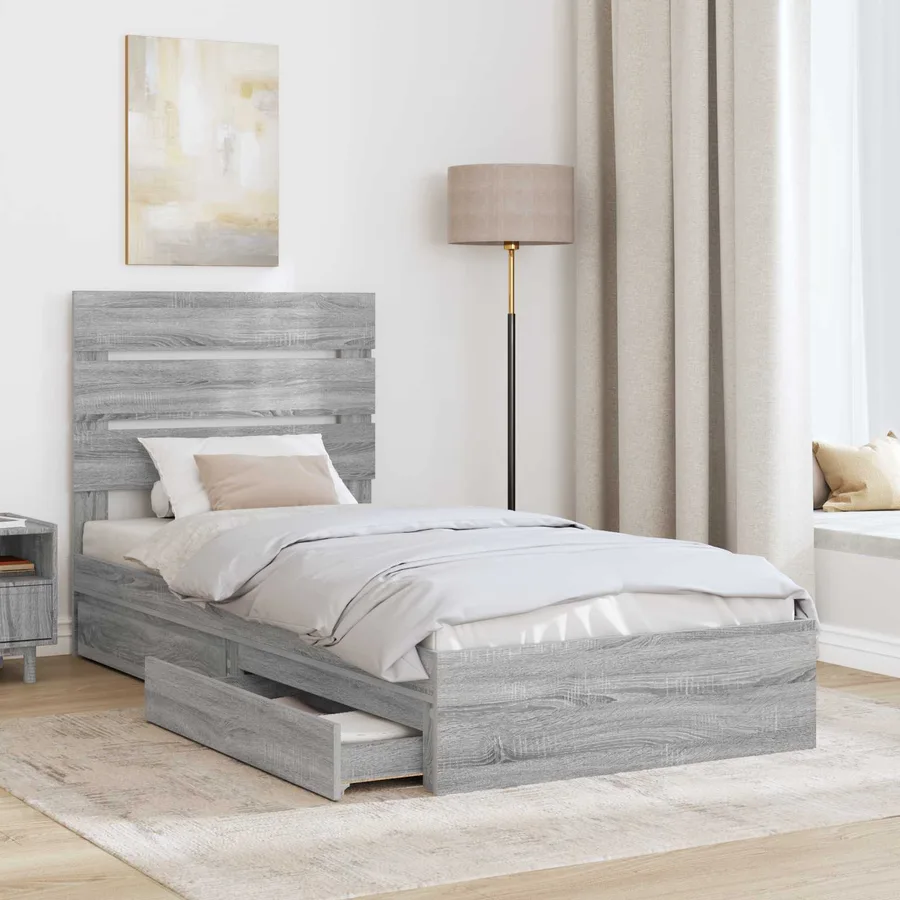 Lit de Rangement Gris Sonoma 100 x 200 cm Bois d'ingénierie - 3