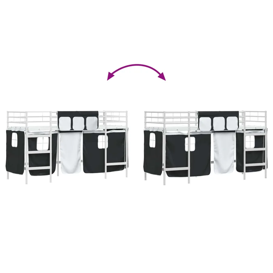 Cadre de Lit Mezzanine pour Enfants avec Rideaux Blanc et Noir - 13