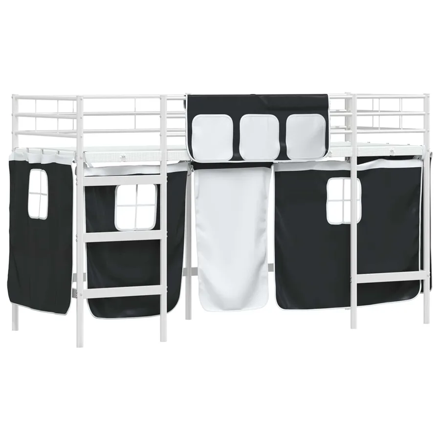 Cadre de Lit Mezzanine pour Enfants avec Rideaux Blanc et Noir - 4