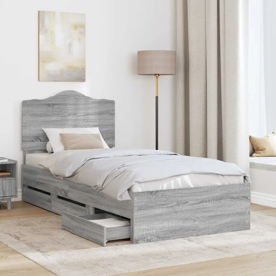 Cadre de lit Gris Sonoma 75 x 190 cm Bois Ingénierie - 3