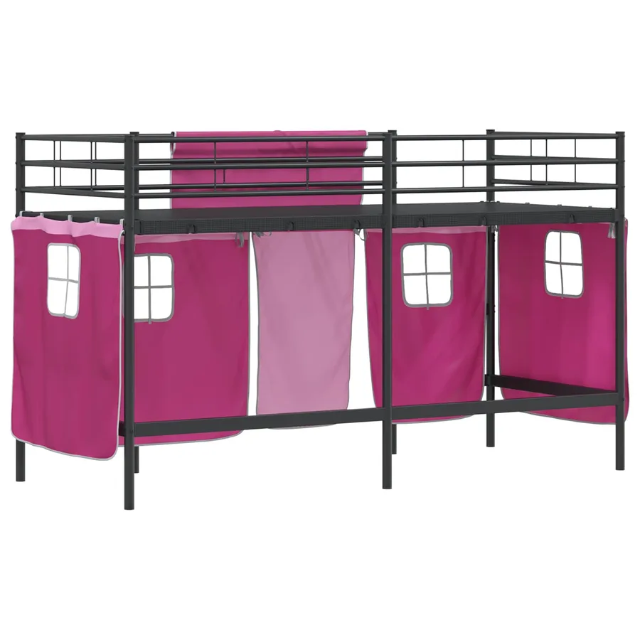 Cadre de Lit Mezzanine pour Enfants avec Rideaux Noir et rose - 10