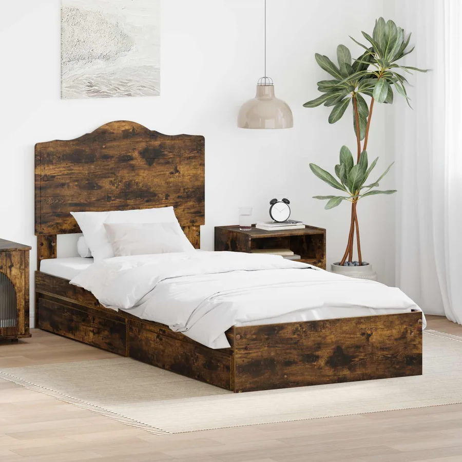 Lit de Rangement Chêne fumé 70 x 190 cm Bois d'ingénierie