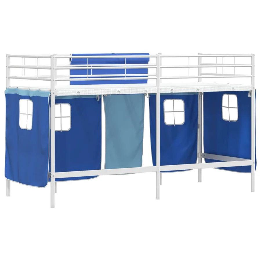Cadre de Lit Mezzanine pour Enfants avec Rideaux Blanc et Bleu - 8