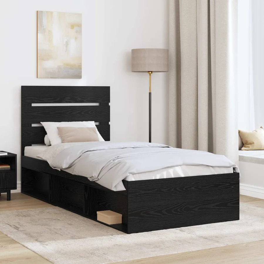Cadre de lit Noir 100 x 200 cm Bois de pin massif - 3