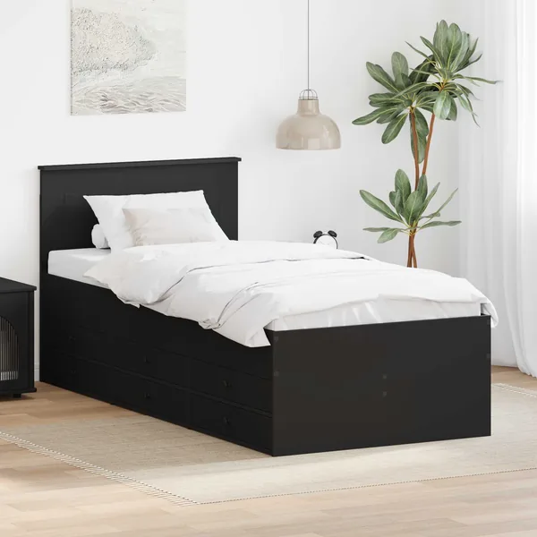 Lit d'appoint avec tiroir Noir 100 x 200 cm Bois d'ingénierie