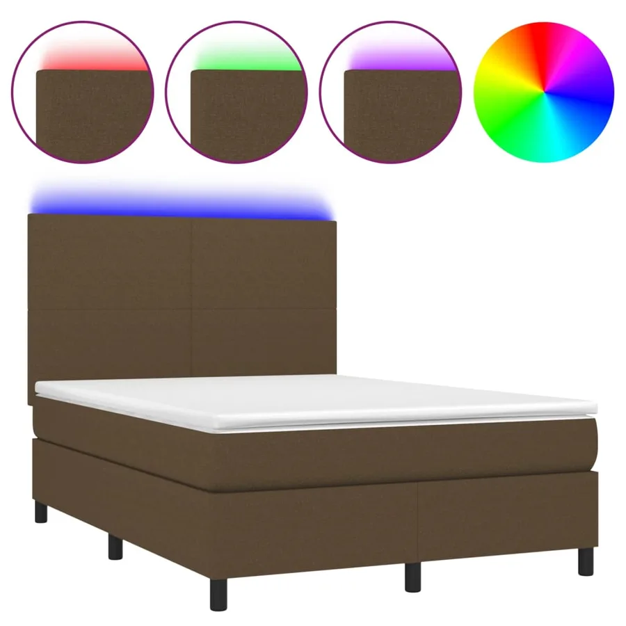 Sommier à lattes de lit matelas et LED Marron foncé 140x200 cm - 2
