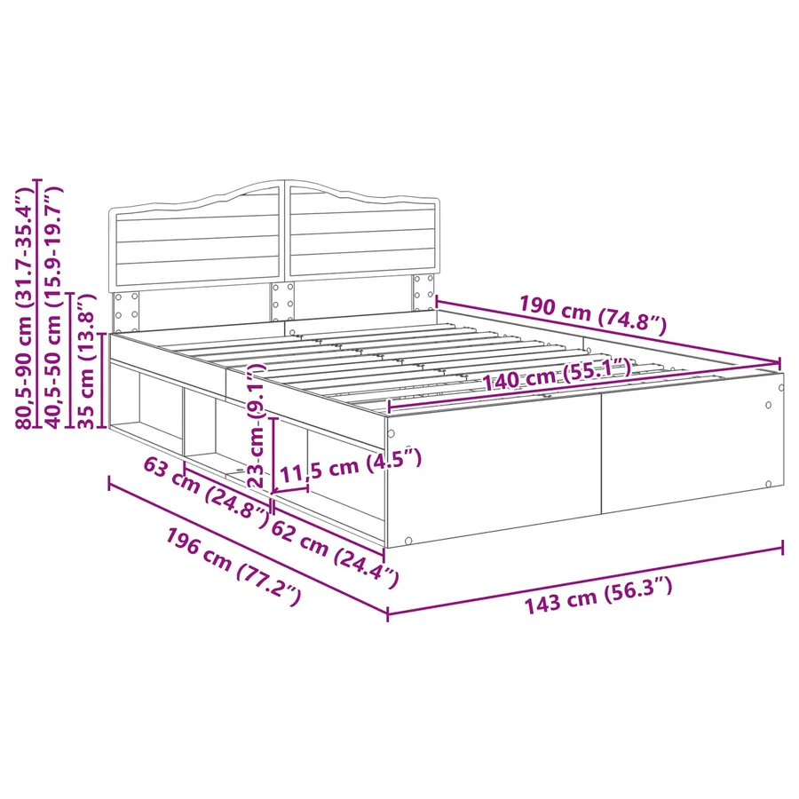 Cadre de lit Blanc 140 x 190 cm Bois de pin massif - 13