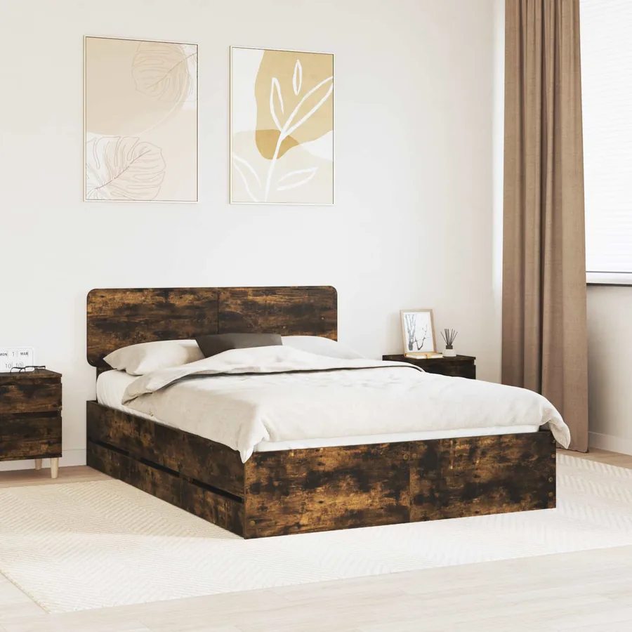 Cadre de lit Chêne Fumé 140 x 200 cm Bois d’ingénierie