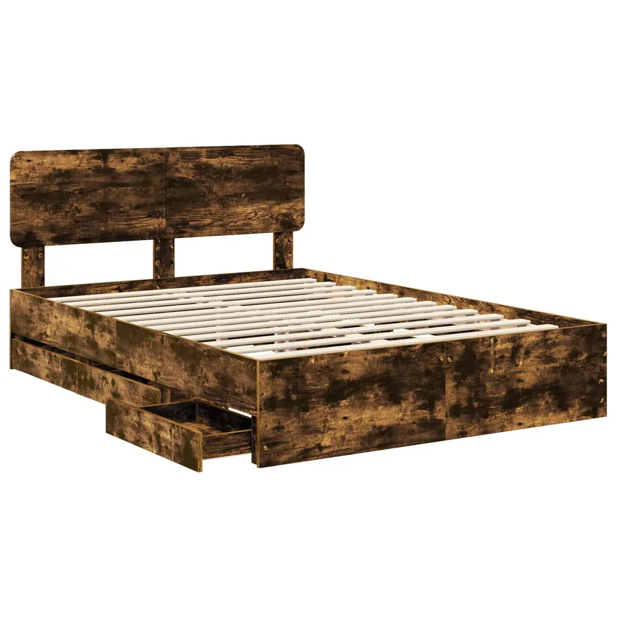 Cadre de lit Chêne Fumé 140 x 190 cm Bois d’ingénierie - 5