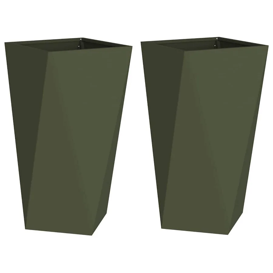 Jardinière 2 pc Vert olive 40 x 40 x 75 cm Acier - 2