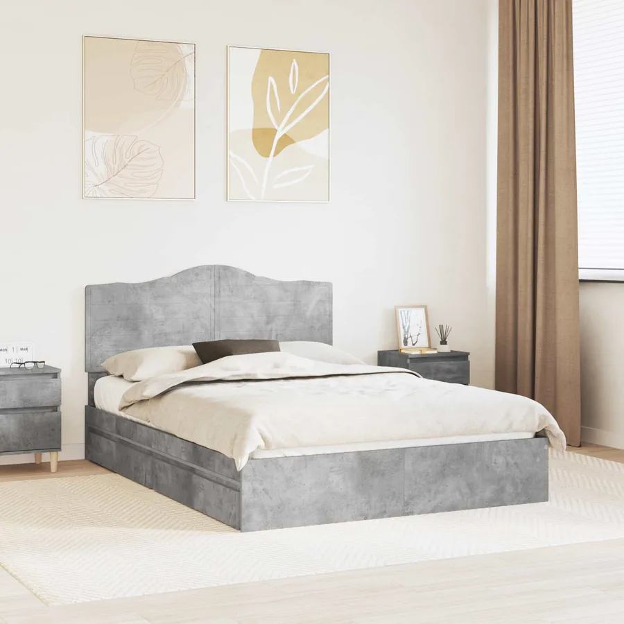 Lit de Rangement Gris béton 150 x 200 cm Bois d'ingénierie