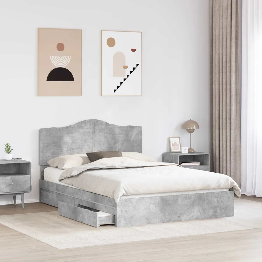 Lit de Rangement Gris béton 150 x 200 cm Bois d'ingénierie - 3