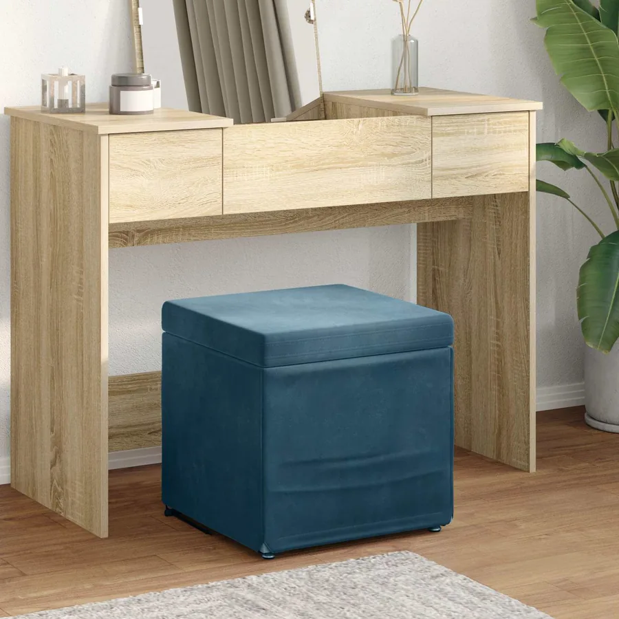 Tabouret Bleu 41 x 41 x 40 cm Velours et Bois Composite