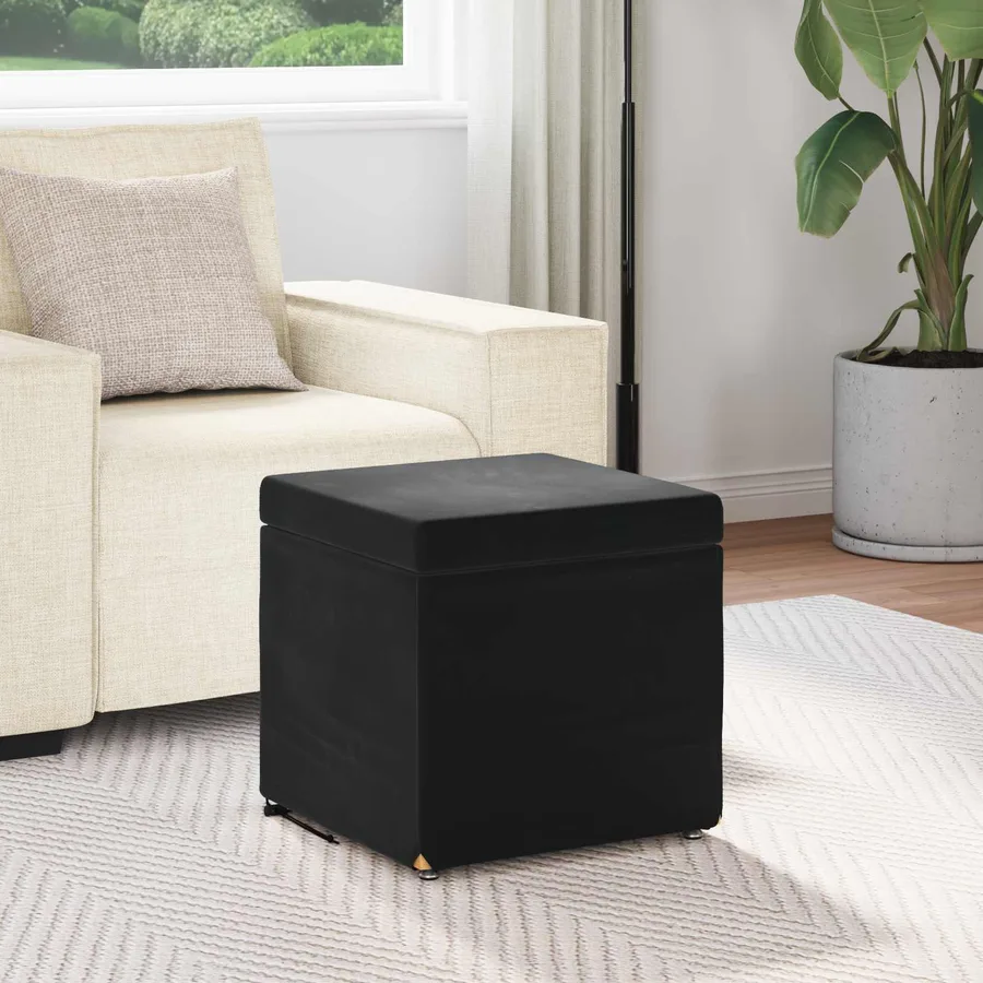Tabouret Noir 41 x 41 x 40 cm Velours et Bois Composite - 3