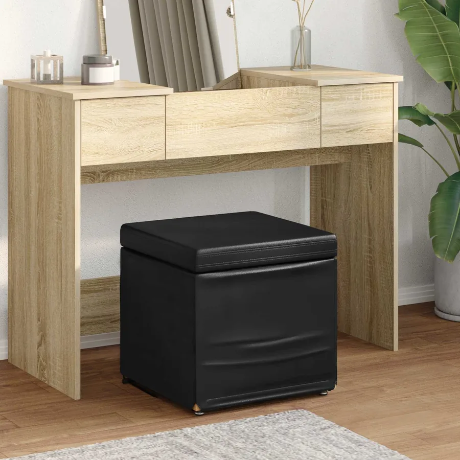 Tabouret Noir Cuir Synthétique et Bois Composite