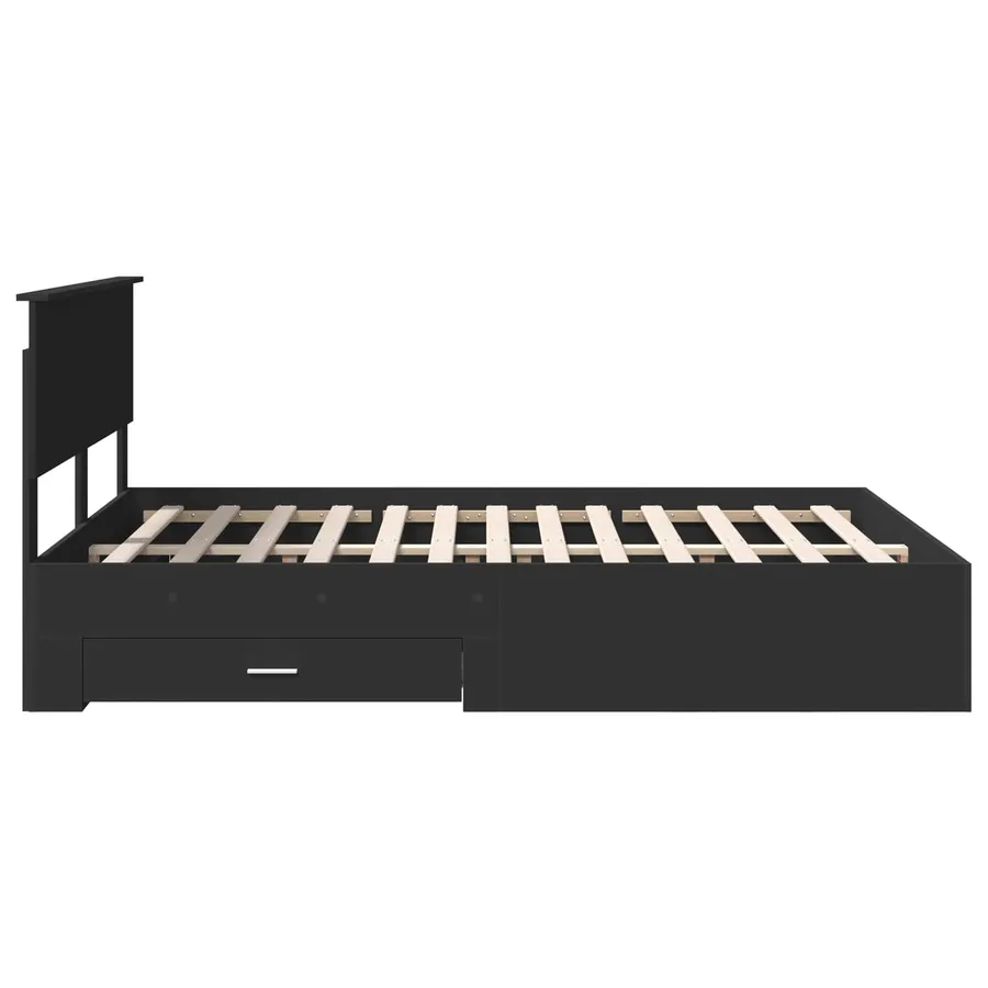 Cadre de lit avec tiroir Noir 140 x 190 cm Bois d'ingénierie - 9