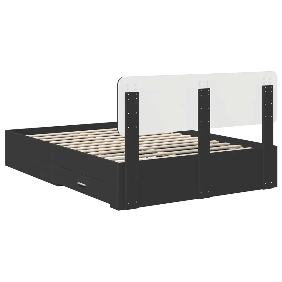 Cadre de lit avec tiroir Noir 140 x 190 cm Bois d'ingénierie - 10
