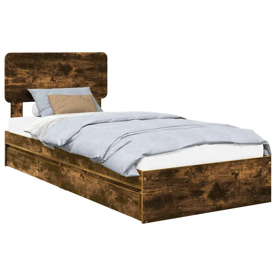 Lit de Rangement Chêne fumé 100 x 200 cm Bois d'ingénierie - 2