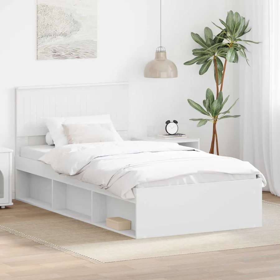 Cadre de lit avec tête de lit Blanc 100 x 200 cm Pin massif