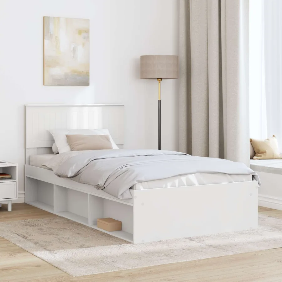 Cadre de lit avec tête de lit Blanc 100 x 200 cm Pin massif - 3