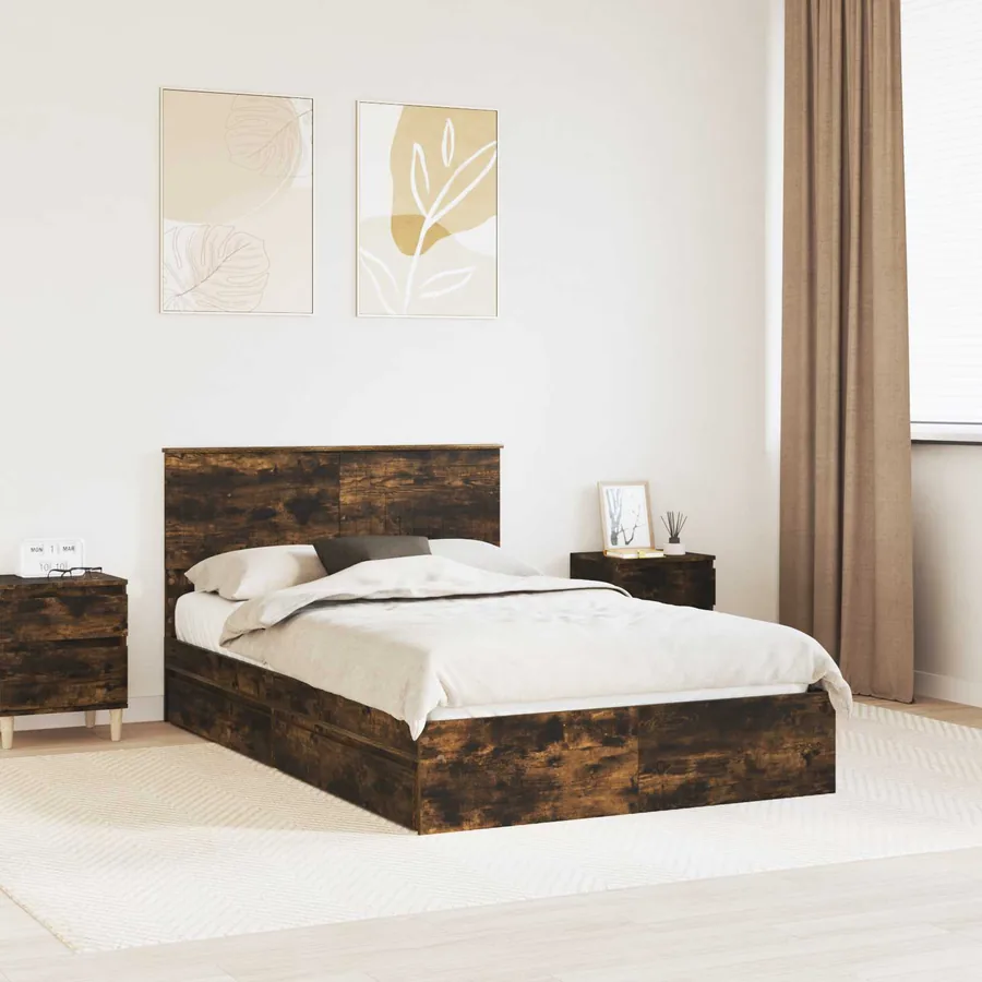 Lit de Rangement Chêne fumé 120 x 200 cm Bois d'ingénierie