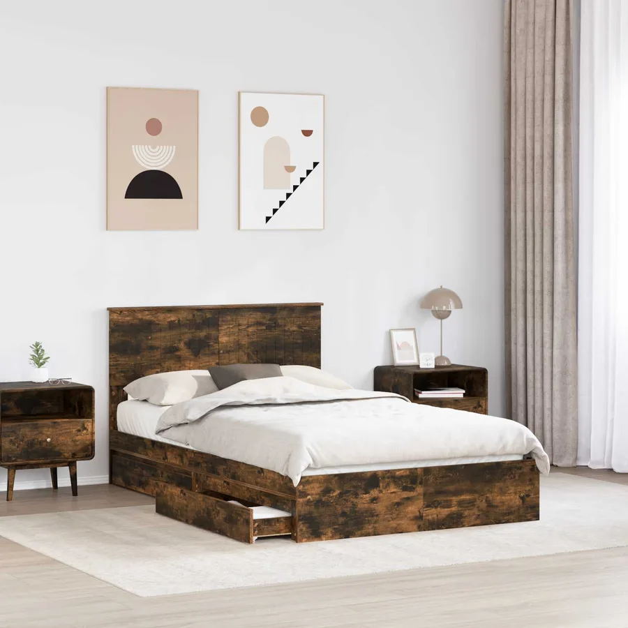 Lit de Rangement Chêne fumé 120 x 200 cm Bois d'ingénierie - 3
