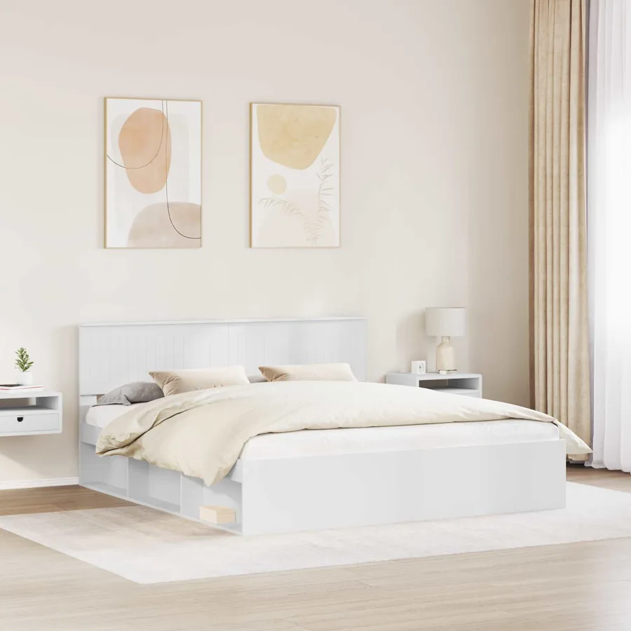 Cadre de lit avec tête de lit Blanc 180 x 200 cm Pin massif - 3