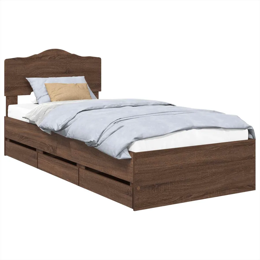 Cadre de lit avec tiroir Chêne brun 75 x 190 cm Bois Ingénierie - 2