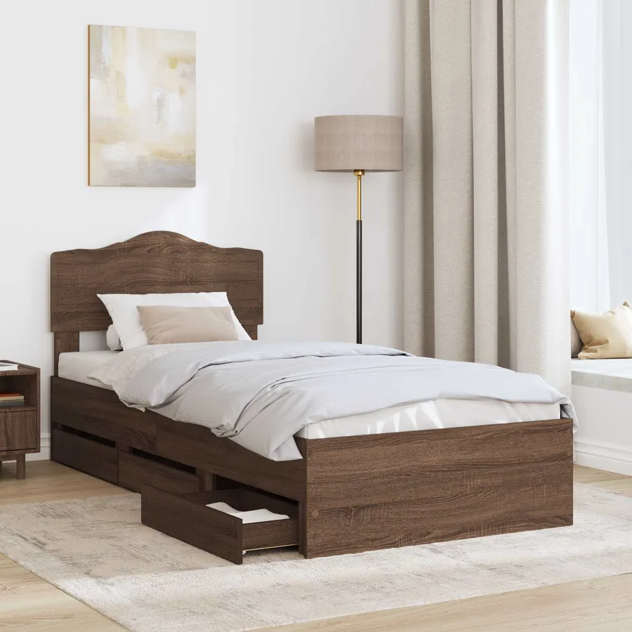 Cadre de lit avec tiroir Chêne brun 75 x 190 cm Bois Ingénierie - 3