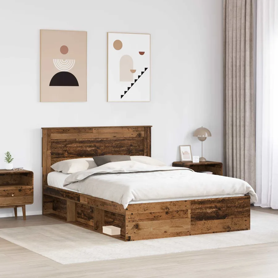 Cadre de lit Bois ancien 140 x 200 cm Pin massif - 3