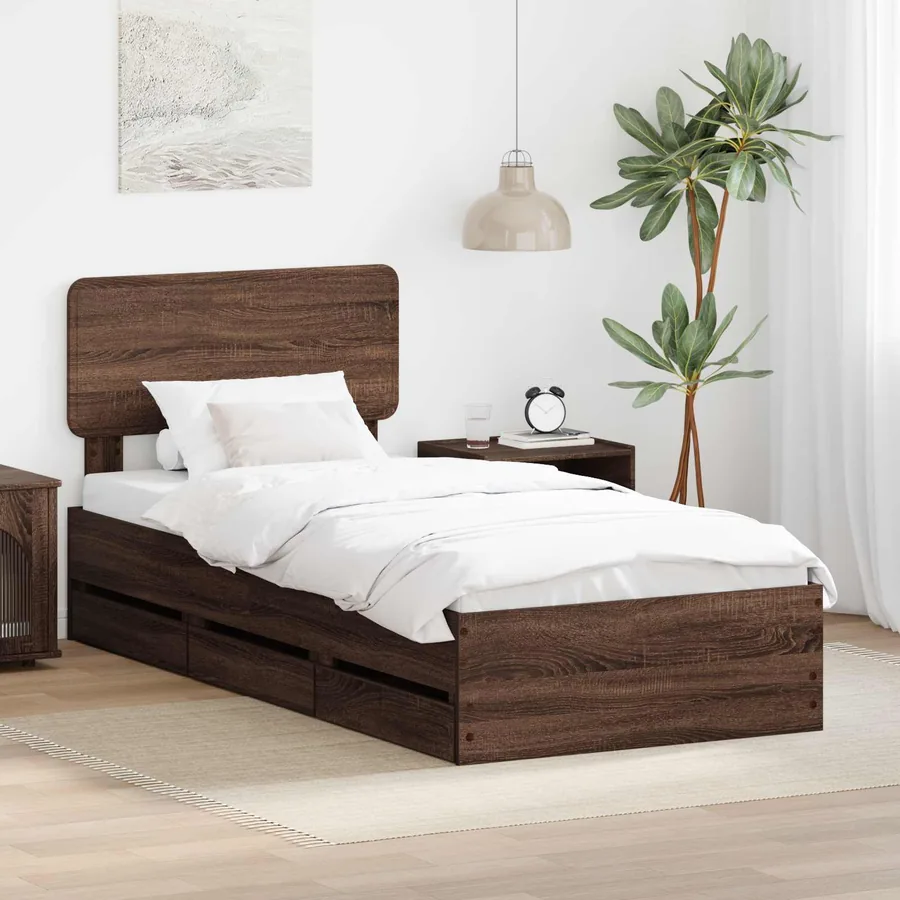 Cadre de lit Chêne brun 100 x 200 cm Bois d’ingénierie