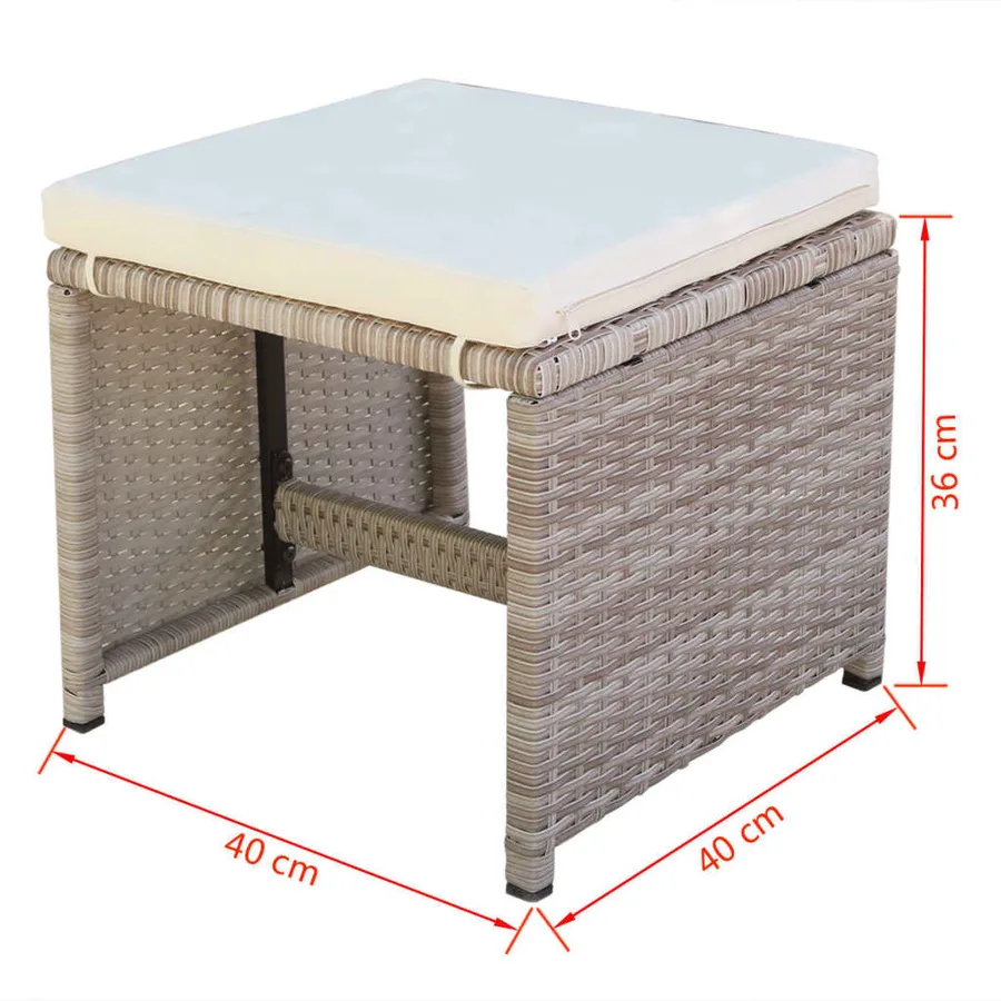 Ensemble à manger d'extérieur et coussins 9 pcs résine tressée - 11