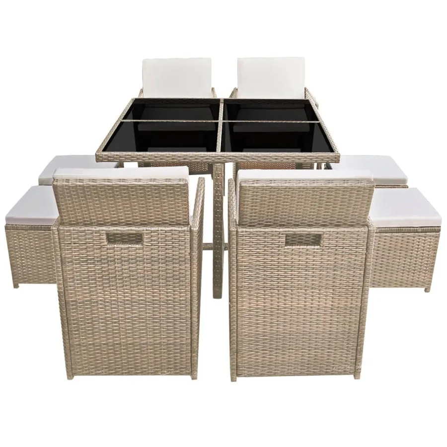 Ensemble à manger d'extérieur et coussins 9 pcs résine tressée - 3