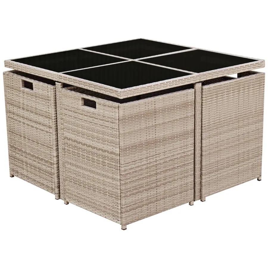 Ensemble à manger d'extérieur et coussins 9 pcs résine tressée - 4