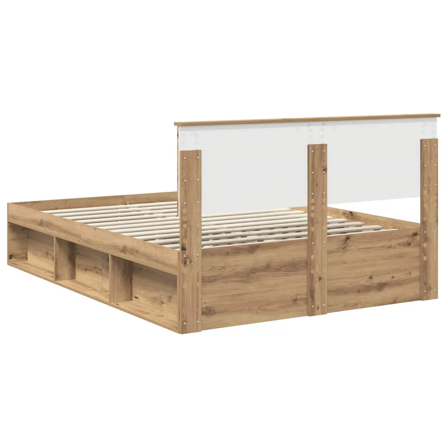 Cadre de lit Chêne artisan 140 x 190 cm Pin massif - 9