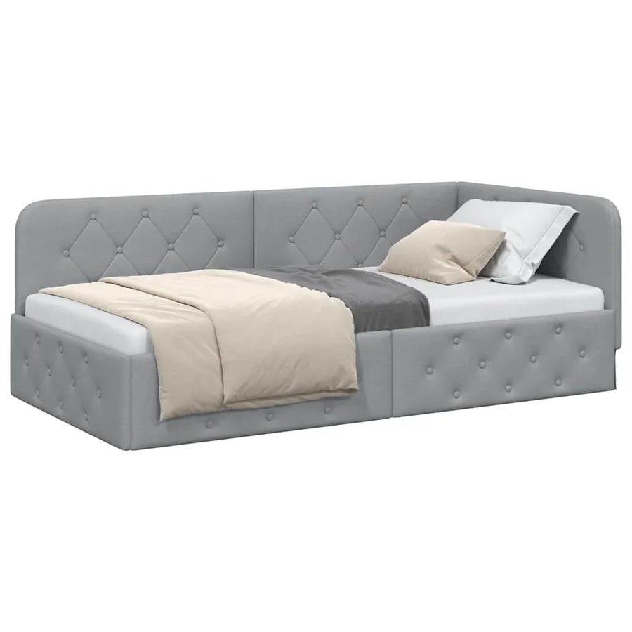 Cadre de lit d'angle Gris clair 90 x 200 cm tissu - 3