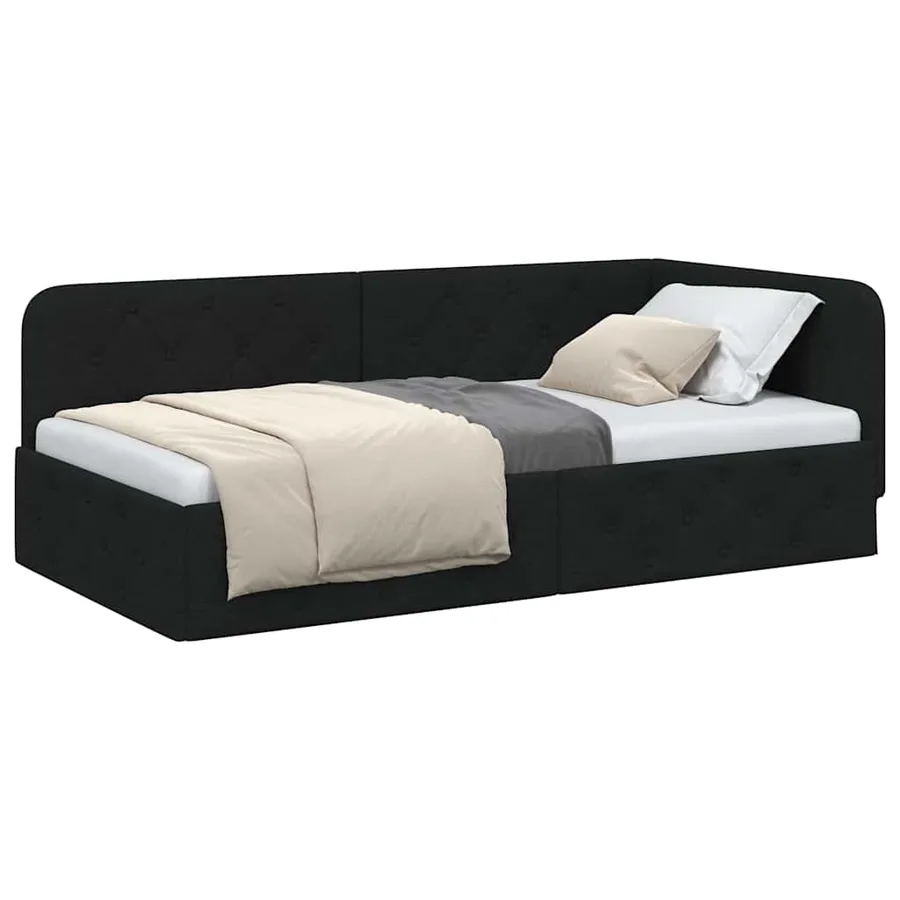 Cadre de lit d'angle Noir 90 x 200 cm tissu - 3