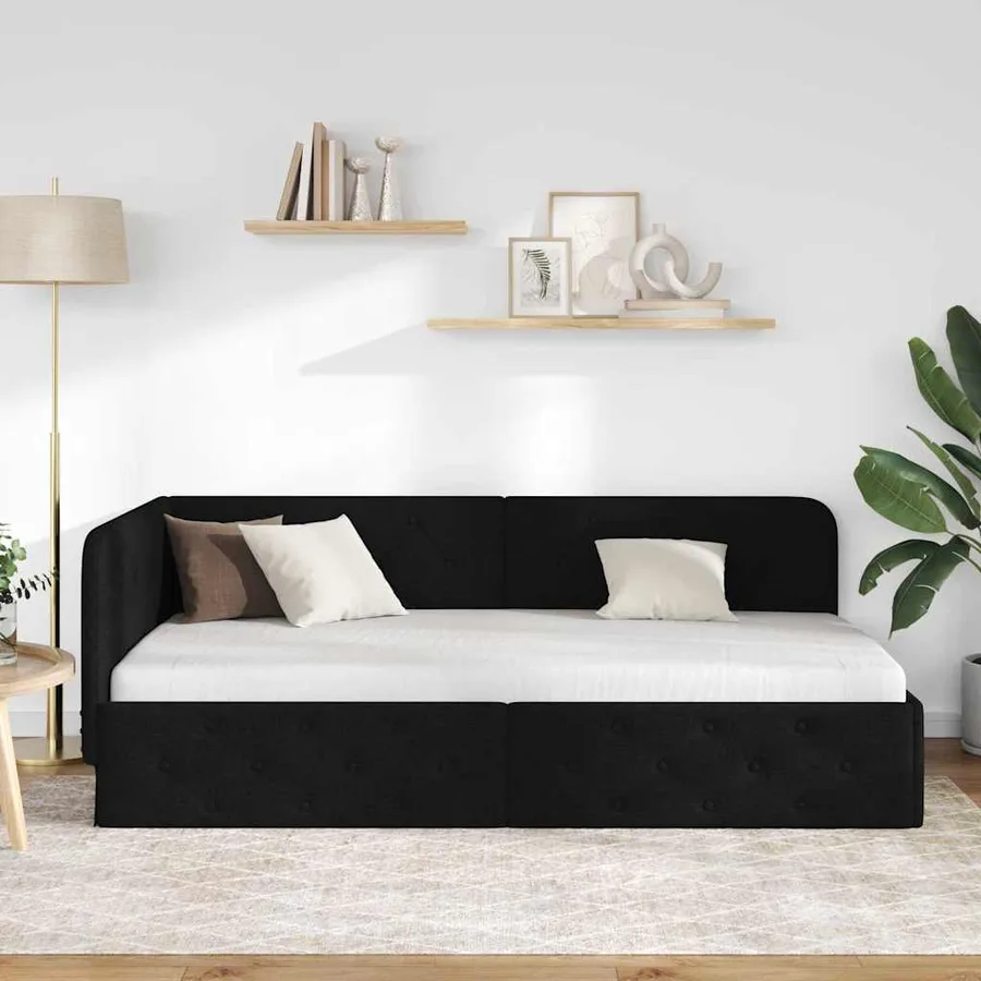 Cadre de lit d'angle Noir 90 x 200 cm tissu - 4