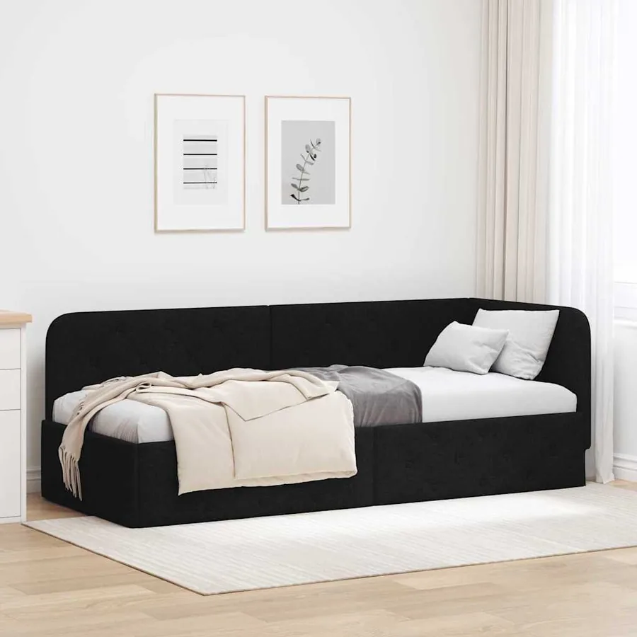 Cadre de lit d'angle Noir 80 x 200 cm tissu