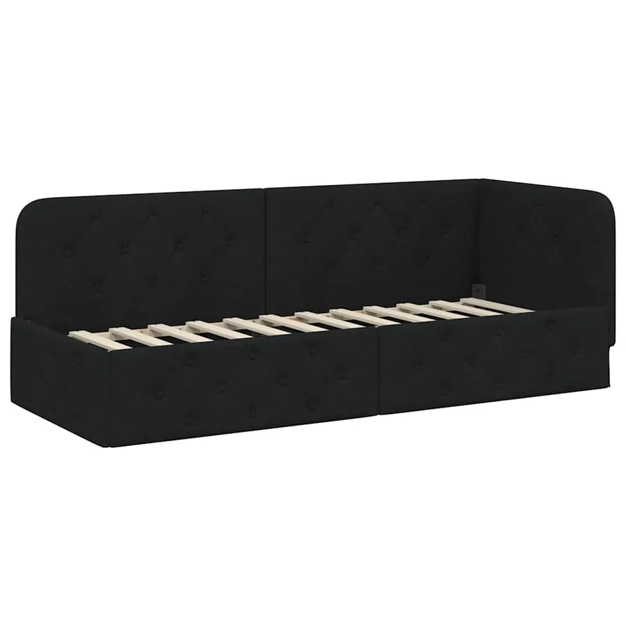 Cadre de lit d'angle Noir 80 x 200 cm tissu - 2